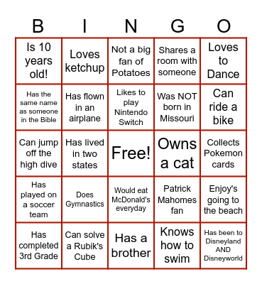 David's Birthday Bingo Card