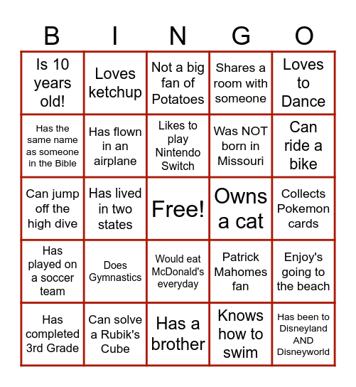 David's Birthday Bingo Card