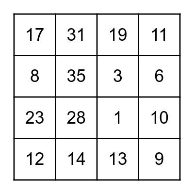 Number Bingo Card