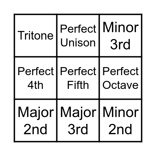 Intervals Bingo Card