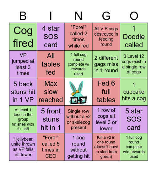 Toontown's Suber Stars Runs Bingo Card