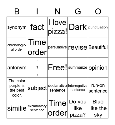 Academic Vocabulary 3rd Grade Bingo Card