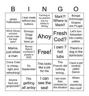 Dorm Bingo Card