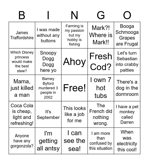 Dorm Bingo Card