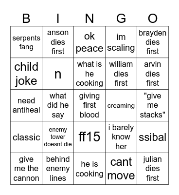 aram bingo Card