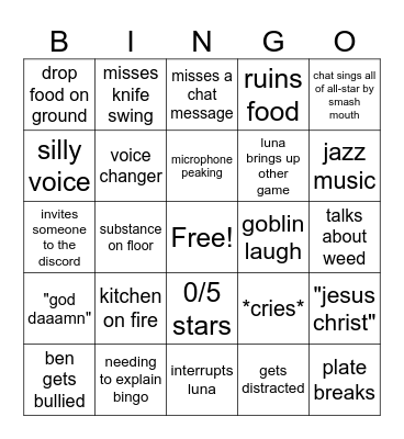 TestedDsf Cooking Sim Stream! Bingo Card