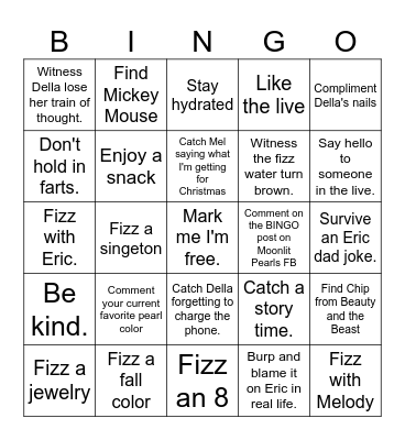 Pearl Dropsies Bingo Card