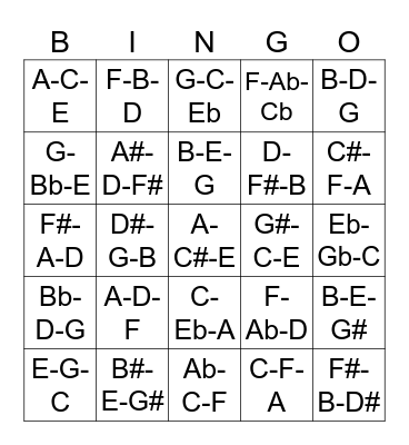 CHORDS Bingo Card
