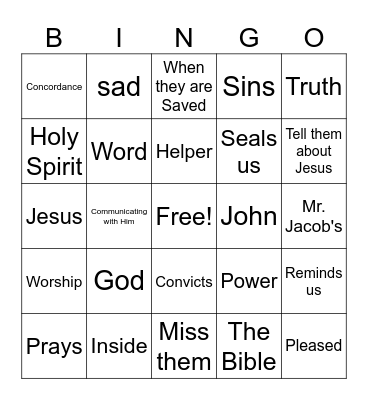 The Holy Spirit Bingo Card