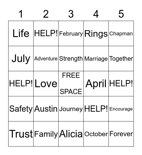 Sweeney-Chapman Engagement Bingo Card