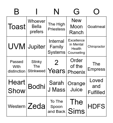 Lyllie Bingo Card