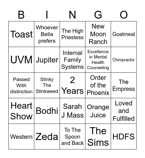 Lyllie Bingo Card