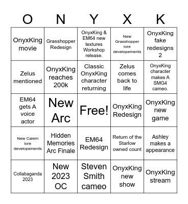 OnyxKing 2023 second half bingo Card