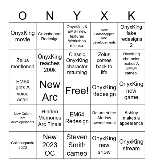 OnyxKing 2023 second half bingo Card