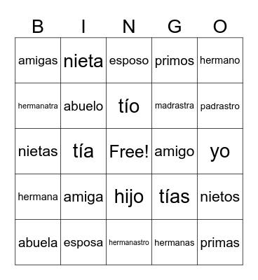 Spanish Family Bingo Card