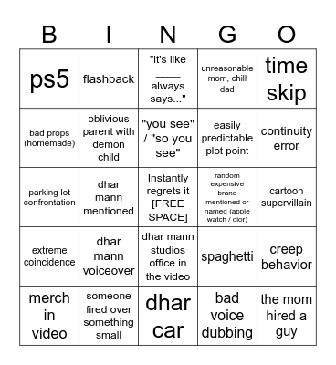Dhar Mann Bingo v4 Bingo Card