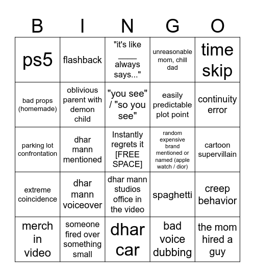 Dhar Mann Bingo v4 Bingo Card