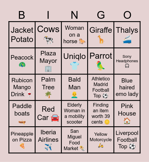 Madrid Bingo Card