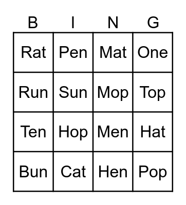 Rhyming Bingo Card