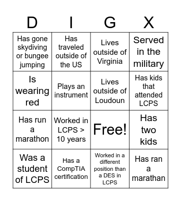 Digital Experience Bingo Card