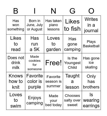 Get to Know You Bingo Card