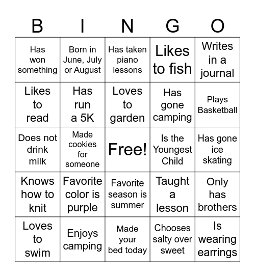 Get to Know You Bingo Card