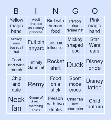 Epcot Finale Bingo Card