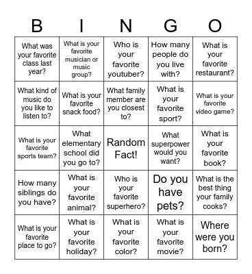 Untitled Bingo Card