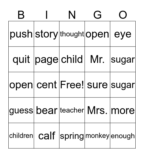 Tricky Words Bingo Card