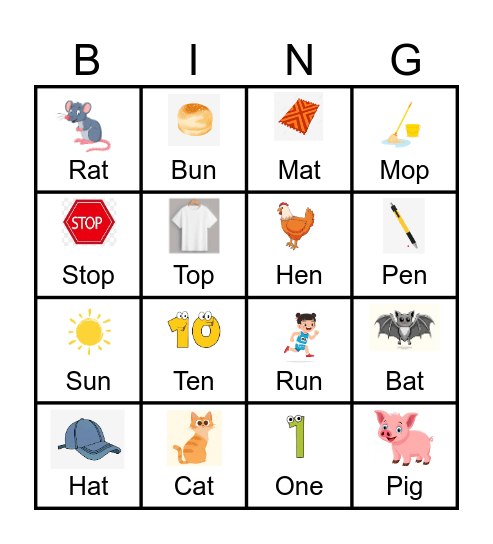 Rhyme Bingo Card