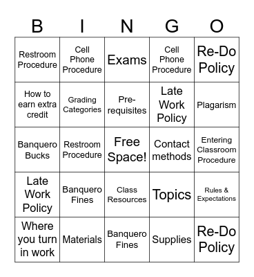 Syllabus Bingo! Bingo Card