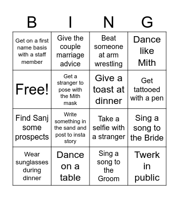Team Groom Bingo Card