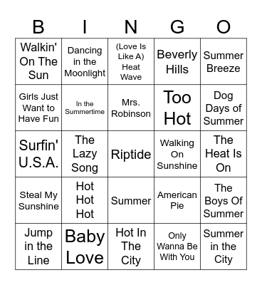 Dog Days Of Summer Bingo Card