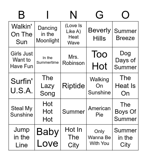 Dog Days Of Summer Bingo Card