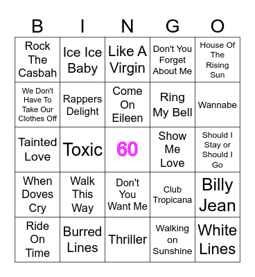 Karen's 60th Bingo Card