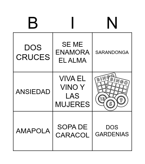 Bingo Musical Bingo Card