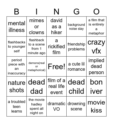 camp film bingo Card