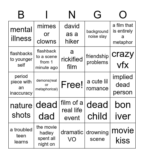 camp film bingo Card