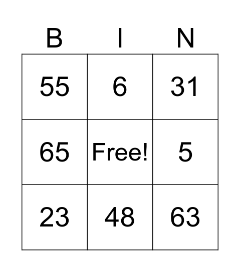 Number Bingo 1-90 Bingo Card