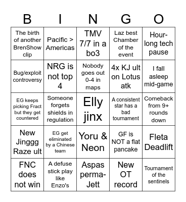 Champs 2023 Bingo Card