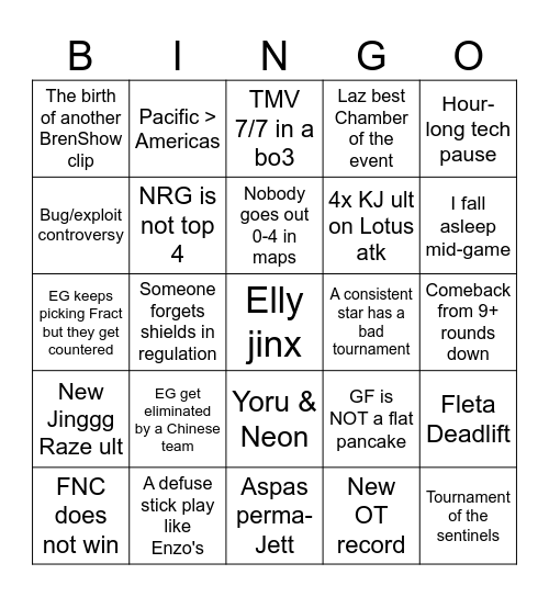 Champs 2023 Bingo Card