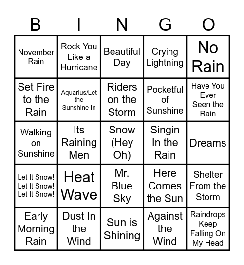 Here's what our weather conditions are lookin like today... Bingo Card