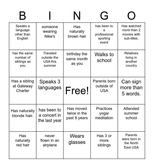 DIVERSITY BINGO Card