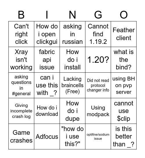 Bleachhack Bingo Card