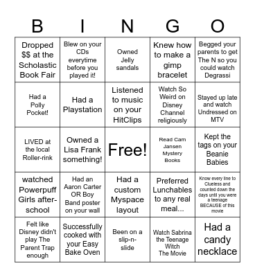 90s Baby Bingo Card