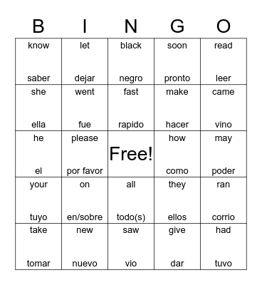 SIGHT WORDS Bingo Card