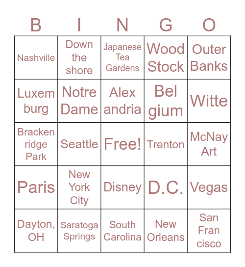 Oh the Places! Bingo Card