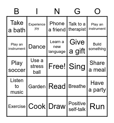 Coping skills Bingo Card