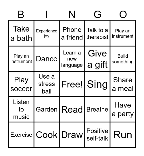 Coping skills Bingo Card