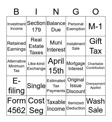 Tax Team Bingo! Bingo Card